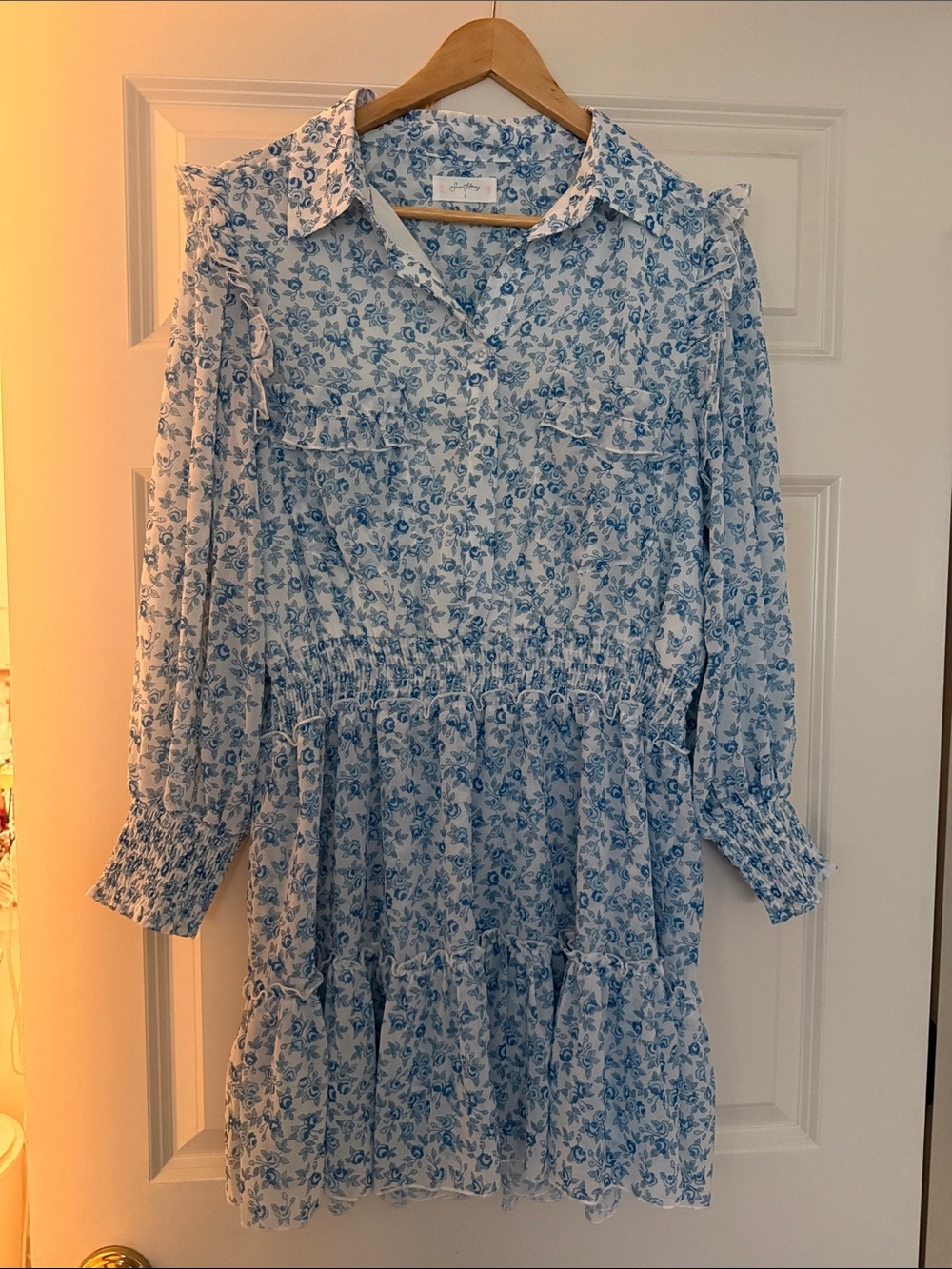 Sweet Honey Light Blue Floral Ruffle Dress